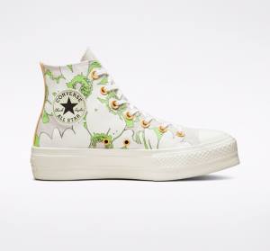 Zapatillas Altas Converse Chuck Taylor All Star Lift Plataforma Crafted Florals Marrones Verde Claro | CV-398BAQ