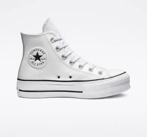 Zapatillas Altas Converse Chuck Taylor All Star Lift Plataforma Cuero Blancas Negras Blancas | CV-835DZS