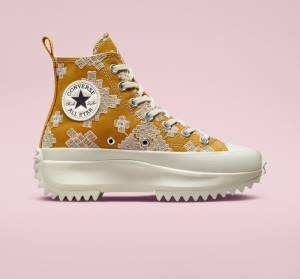 Zapatillas Altas Converse Run Star Hike Plataforma Tonal Embroidery Negras Amarillo | CV-736NXW