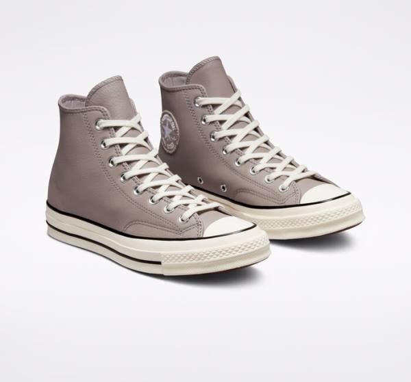 Zapatillas Altas Converse Chuck 70 Crafted Cuero Gris Negras | CV-142XOQ