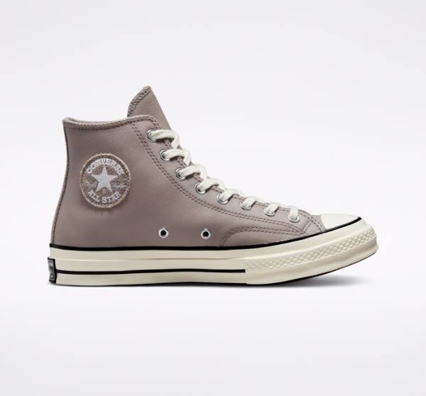 Zapatillas Altas Converse Chuck 70 Crafted Cuero Gris Negras | CV-142XOQ