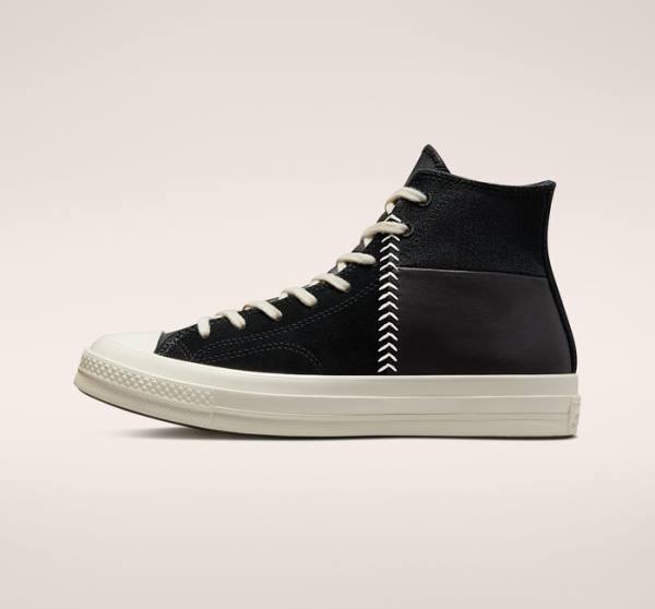 Zapatillas Altas Converse Chuck 70 Crafted Cuero Negras Rojas | CV-327XNK