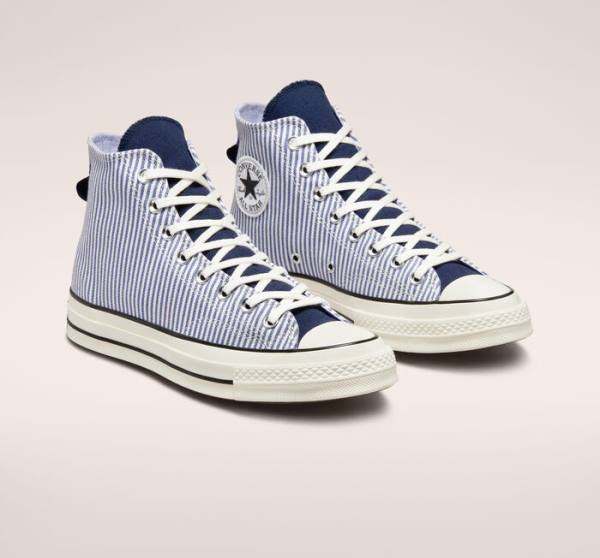 Zapatillas Altas Converse Chuck 70 Crafted Stripe Indigo Negras | CV-536PJD