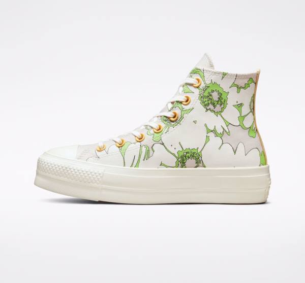 Zapatillas Altas Converse Chuck Taylor All Star Lift Plataforma Crafted Florals Marrones Verde Claro | CV-109SEZ