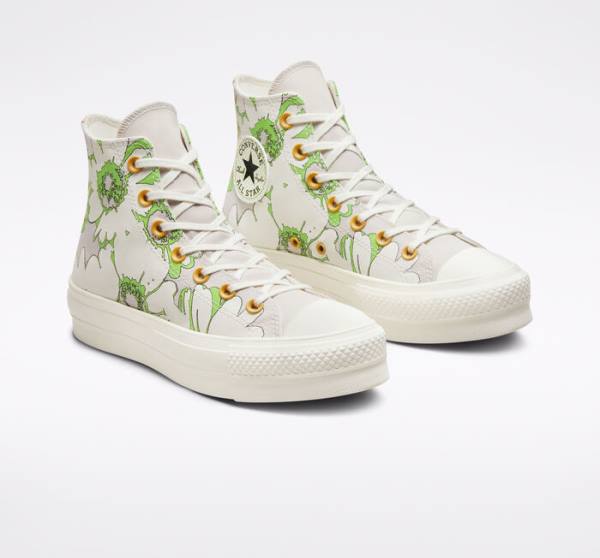 Zapatillas Altas Converse Chuck Taylor All Star Lift Plataforma Crafted Florals Marrones Verde Claro | CV-109SEZ