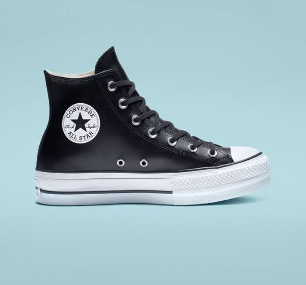 Zapatillas Altas Converse Chuck Taylor All Star Plataforma Clean Cuero Negras Blancas | CV-347MUN