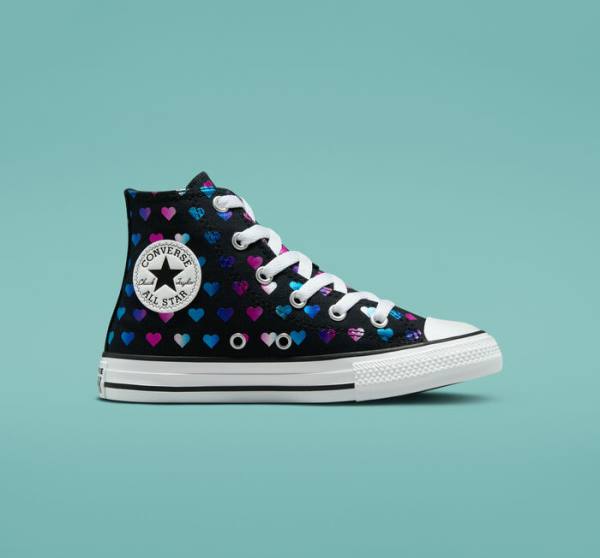 Zapatillas Altas Converse Chuck Taylor All Star Foil Hearts Negras Blancas Rosas | CV-528VJB