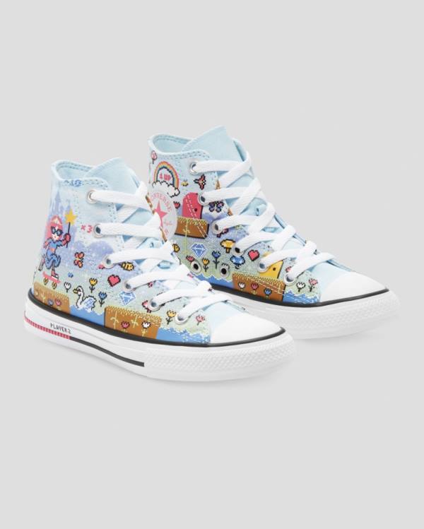 Zapatillas Altas Converse Chuck Taylor All Star Girls Gamer Azules Rosas Blancas | CV-967BPA