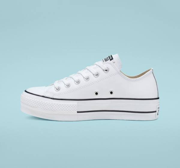 Zapatillas Bajas Converse Chuck Taylor All Star Lift Plataforma Cuero Blancas Negras Blancas | CV-043GYS