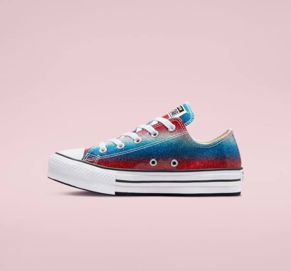 Zapatillas Bajas Converse Chuck Taylor All Star Lift Plataforma Glitter Drip Azules Blancas Rojas | CV-492WPQ