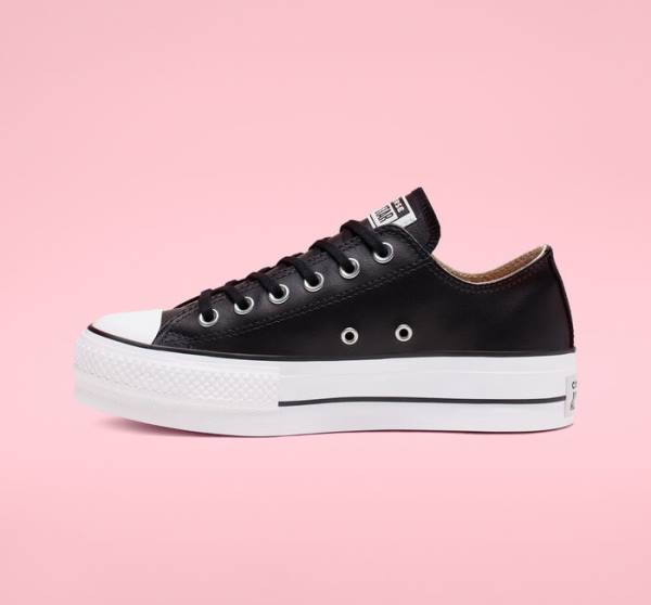 Zapatillas Bajas Converse Chuck Taylor All Star Lift Plataforma Cuero Negras Blancas | CV-749RHS