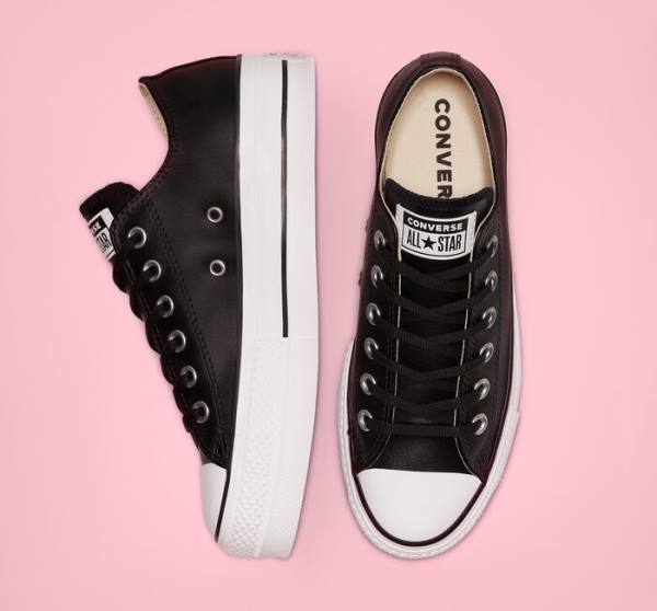 Zapatillas Bajas Converse Chuck Taylor All Star Lift Plataforma Cuero Negras Blancas | CV-749RHS