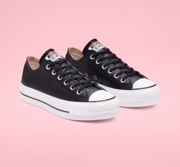 Zapatillas Bajas Converse Chuck Taylor All Star Lift Plataforma Cuero Negras Blancas | CV-749RHS