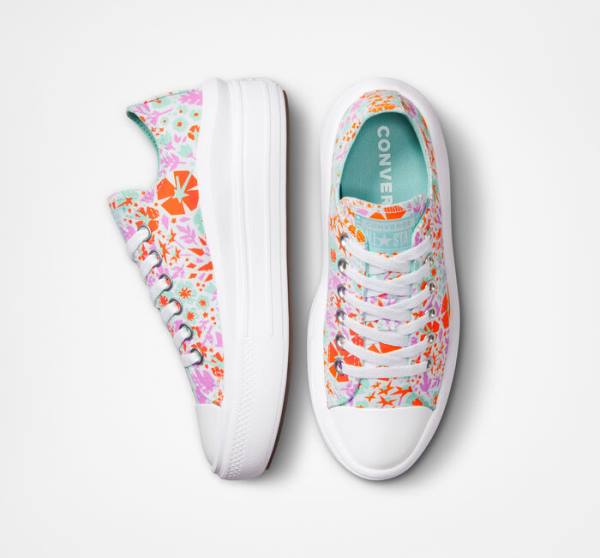 Zapatillas Bajas Converse Chuck Taylor All Star Move Plataforma Paper Floral Blancas Verde Menta | CV-821TKI