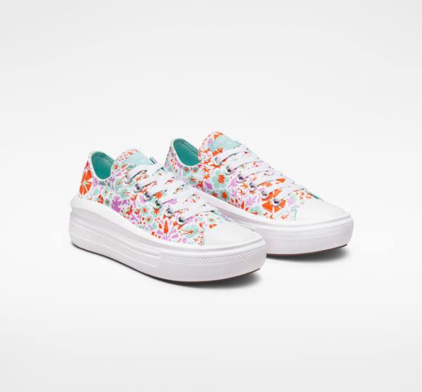 Zapatillas Bajas Converse Chuck Taylor All Star Move Plataforma Paper Floral Blancas Verde Menta | CV-821TKI