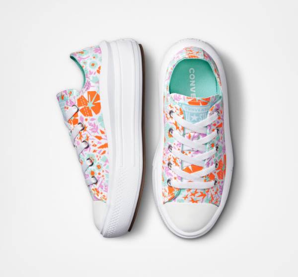 Zapatillas Bajas Converse Chuck Taylor All Star Move Plataforma Paper Floral Blancas Verde Menta | CV-923SPN