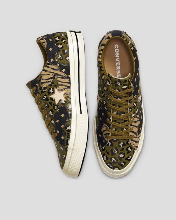 Zapatillas Bajas Converse One Star Archive Print Mix Verde Oliva Leopardo | CV-172ARJ