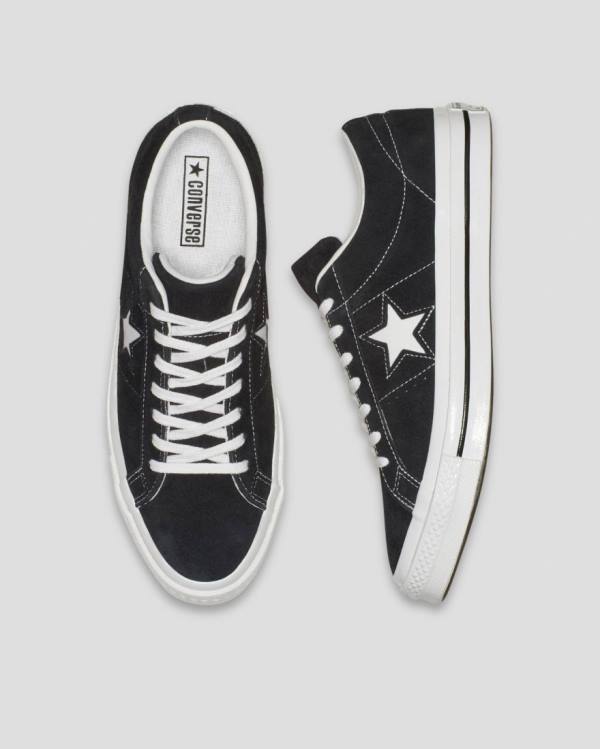 Zapatillas Bajas Converse One Star Premium Gamuza Negras | CV-983OUB