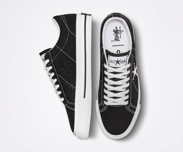 Zapatillas Bajas Converse Stussy One Star Negras Blancas | CV-402ILY